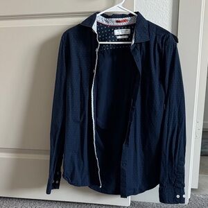 Navy & polka dot Slim Fit Navy Button-Up with Small Floral Dots